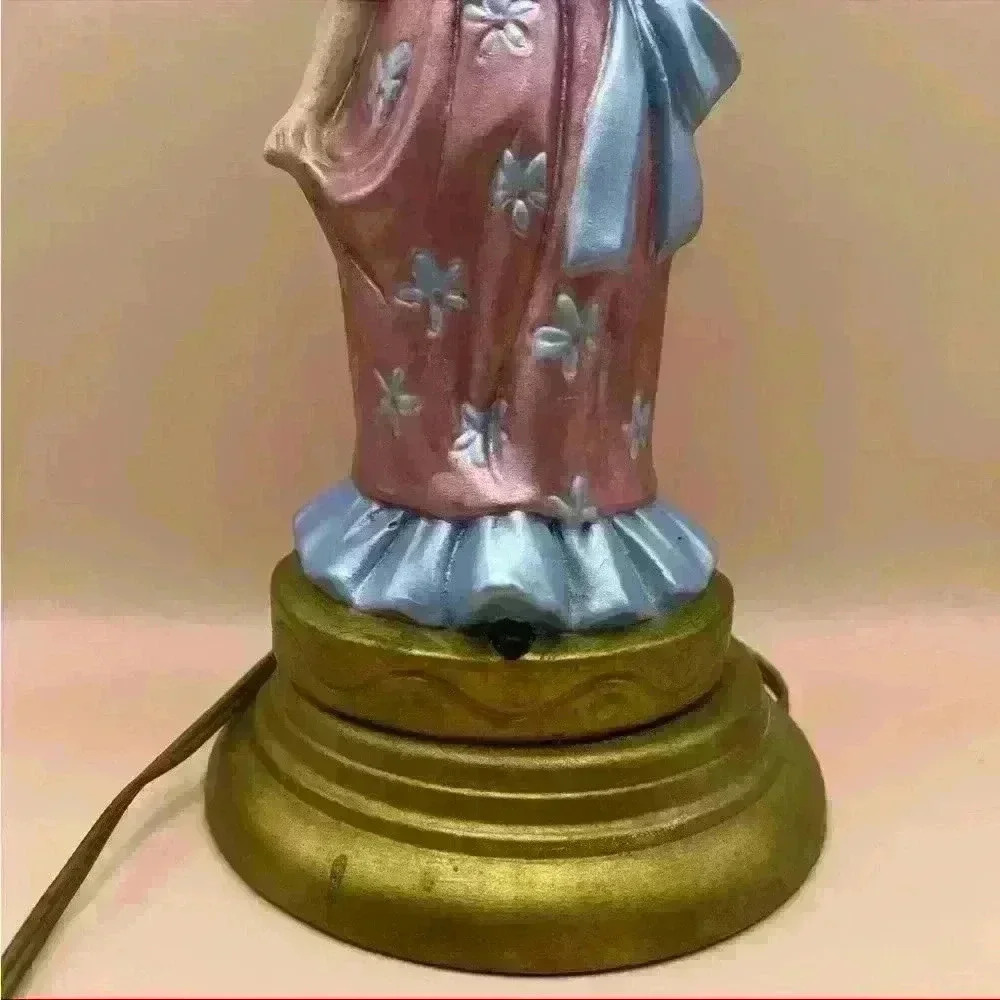 Vintage Handmade 70s Prairie Doll Pink Bonnet Girl Porcelain Table Lamp 16” Tall - Picture 4 of 10